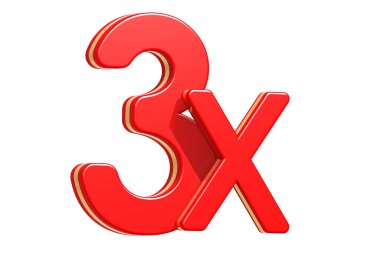 Kelimenin üç katı kırmızı, üç boyutlu.