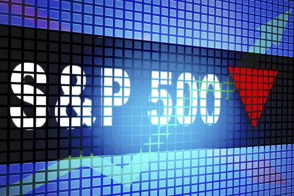 S & P 500 hisse senedi, 3 boyutlu olarak kırmızı ok işaretli.