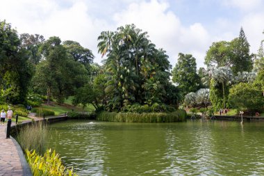 Singapur - 19 Nisan 2024 Singapur Botanik Bahçesi 'nin yeşil manzarası. Singapur Botanik Bahçeleri, kalabalık Singapur şehrinde verimli bir vaha olarak hizmet vermektedir.