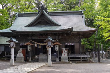 Shimoyoshida, Japonya - 15 Mayıs 2024: Fujisan Simomiya Omuro Sengen Jinja, Shimoyoshida, Japonya. Ana tapınak, 699 yılında inşa edilen Fuji Dağı 'nın en eski tapınağıdır.