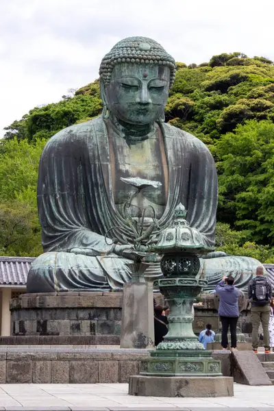 Kamakura, Japonya- 14 Mayıs 2024: Kamakura, Japonya 'daki Kamakura tapınağındaki Kamakura Daibutsu heykeli