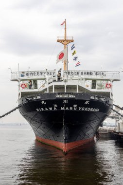 Yokohama, Japan- 19 May 2024: The NYK Maritime Museum and NYK Hikawa Maru in Yokohama, Japan. It is a museum ship which is permanently docked beside Yamashita Park in Yokohama clipart