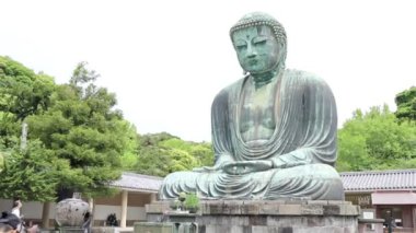 Kamakura, Japonya- 14 Mayıs 2024: Kamakura, Japonya 'daki Kamakura tapınağındaki Kamakura Daibutsu heykeli