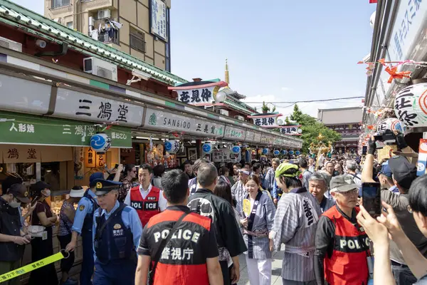 stock image Tokyo, Japan- 18 May 2024: Scenery of Sanja Matsuri in Sensoji, Tokyo. It is one of the three great shinto festivals in Tokyo.