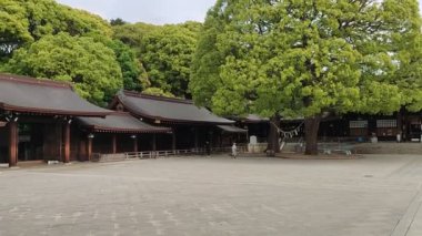 Tokyo, Japonya - 12 Mayıs 2024: Tokyo, Japonya 'da Meiji Jingu. İmparator Meiji ve karısı İmparatoriçe Shoken 'in tanrılaştırılmış ruhlarına ithaf edilmiştir.