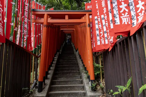 stock image Tokyo, Japan- 12 May 2024: An impressive tunnel of red torii gates in Hie Shrine, Tokyo. Hie-jinja Shrine in Tokyo is a shrine of the traditional Japanese Shinto religion