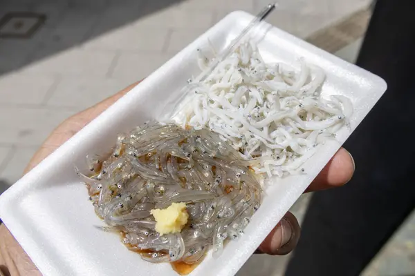 stock image Famous local street food (Shirasu fish) at Enoshima island