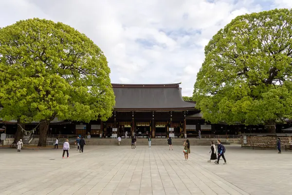 Tokyo, Japonya - 12 Mayıs 2024: Tokyo, Japonya 'da Meiji Jingu. İmparator Meiji ve karısı İmparatoriçe Shoken 'in tanrılaştırılmış ruhlarına ithaf edilmiştir.