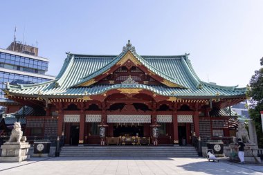 Tokyo, Japan- 18 May 2024: Panoramic view of the main hall of Kanda Myojin Shrine Kanda Myojin is an historic Shinto shrine in the Kanda area of Tokyo. clipart