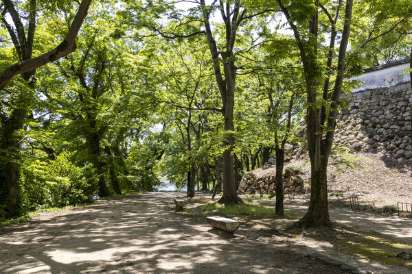 Garden of Okayama Castle, Japan. A castle built by Hideie Ukita, a vassal of Toyotomi Hideyoshi and one of the Five Elders of Toyotomi
