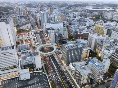 Shin Yokohama, Japan- 7 May, 2024: Aerial view of Shin Yokohama in the evening. Shin-Yokohama is a small district in Kanagawa Prefecture, Japan. clipart