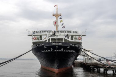 Yokohama, Japan- 19 May 2024: The NYK Maritime Museum and NYK Hikawa Maru in Yokohama, Japan. It is a museum ship which is permanently docked beside Yamashita Park in Yokohama clipart