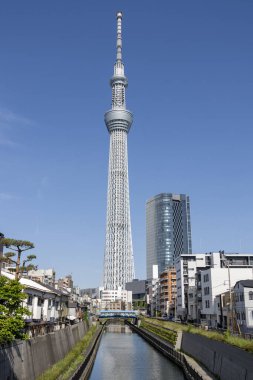 Tokyo, Japonya - 11 Mayıs 2024: Tokyo Skytree, Tokyo, Japonya 'da bir yayın ve gözlem kulesi. 2010 yılında Japonya 'daki en yüksek yapı oldu.