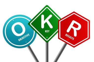 OKR ile Yol İşareti - Hedef Anahtar Sonuçları Kelime, 3D yorumlama