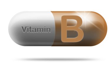 Beslenme takviyesi konsepti için B vitamini ilaç kapsülü, 3D görüntüleme