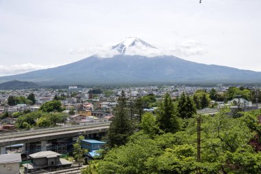 Landscape of Mount Fuji and Shimoyoshida in Japan during spring. clipart