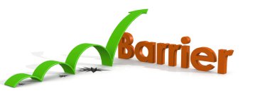 Yeşil ok bariyer kelimesinin üzerinden atlıyor, 3D görüntüleme