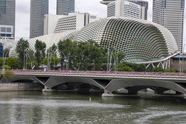 Singapur - 13 Eylül 2024: Singapur 'daki Esplanade Tiyatrosu. Esplanade Tiyatrosu, müzik alarmı galerisi ve sanatçılar için modern bir binadır.