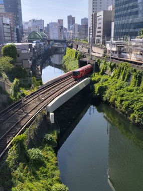 Tokyo, Japan- 18 May, 2024: Train junction near Ochanomizu Railway Station and River Kanda in Tokyo. Train junction near Ochanomizu Railway Station and River Kanda in Tokyo clipart