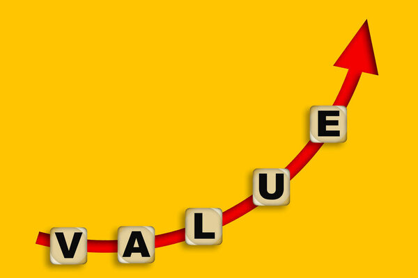 Value word with up arrow for business concept, 3d rendering