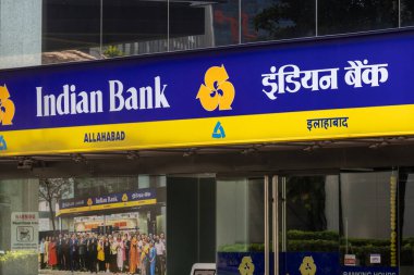 Singapur, 27 Ekim 2024, Singapur 'daki Indian Bank logosu. Indian Bank, merkezi Hindistan 'ın Chennai şehrinde bulunan bir devlet finansal hizmet şirketidir..