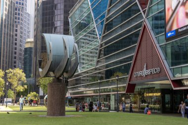 Singapore- 27 Oct 2024: Public park and ship sculpture at Raffles Place, Singapore. Raffles Place in the Central Business District Singapore clipart