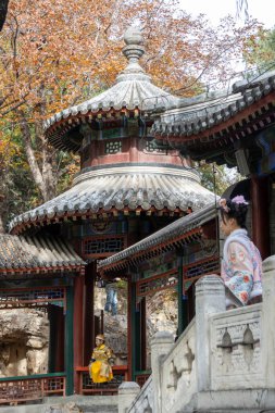 Pekin, Çin - 4 Kasım 2024: Pavilion Pekin, Çin 'deki Yaz Sarayı' nın Uyumlu Zevkleri Bahçesi içinde