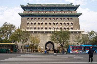 Beijing, China-11 Nov 2024: Beijing Archery Tower of Gate ZhengYang in Beijing, China. It is a gate in Beijing historic city wall situated to the south of Tiananmen Square clipart