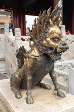 Beijing, China- 2 Nov 2024: Bronze Kirin sculpture in Forbidden City, the imperial palace from the Ming dynasty to the end of the Qing dynasty clipart