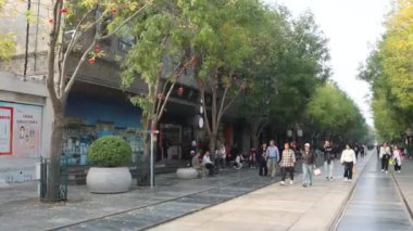 Pekin, Çin-11 Kasım 2024: Pekin 'deki Qianmen yaya sokağı manzarası. Qianmen tarihi bir Pekin alanıdır. İkonik kapısı, geleneksel mimarisi ve alışverişi ile tanınır..