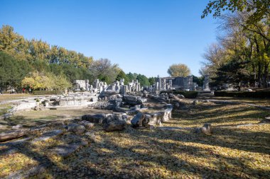 Pekin, Çin - 3 Kasım 2024: Pekin 'deki Yuanmingyuan Parkı içindeki Haiyantang' daki yıkılmış su saati. 12 zodyak hayvan başlı bronz figürden su fışkırtan dev bir su saatiydi..