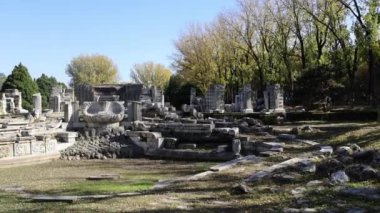 Pekin, Çin - 3 Kasım 2024: Pekin 'deki Yuanmingyuan Parkı içindeki Haiyantang' daki yıkılmış su saati. 12 zodyak hayvan başlı bronz figürden su fışkırtan dev bir su saatiydi..