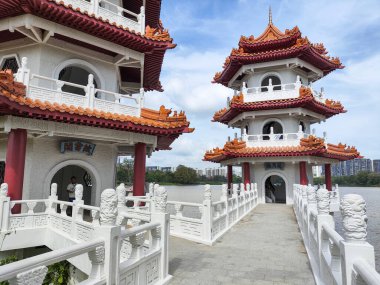 Singapore - 8 Jan, 2024: Twin pagoda at Singapore Chinese Garden. This beautiful garden not very big but good enough to explore and take nice photo clipart