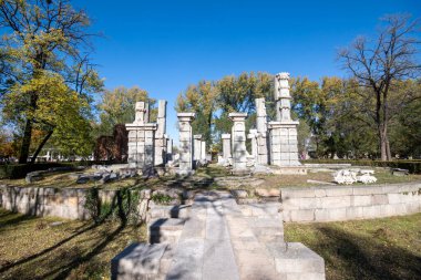 Beijing, China - 3 Nov, 2019: Ruins of Western House or Xiyanglou inside Yuanmingyuan Garden in Beijing. It is an imperial garden built in the Qing Dynasty and burnt down in 1860 clipart