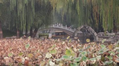 Pekin, Çin - 3 Kasım 2024: Çin, Pekin 'deki Yuanmingyuan Parkı' ndaki taş köprü. Çin tarihinin en muhteşem ve lüks imparatorluk bahçesiydi.