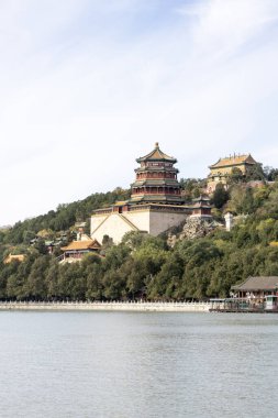 Beijing, China- 4 Nov 2024: Foxiang Ge (Tower of Buddhist Incense) at Wanshou Shan (Longevity Hill) of Summer Palace in Beijing China. clipart