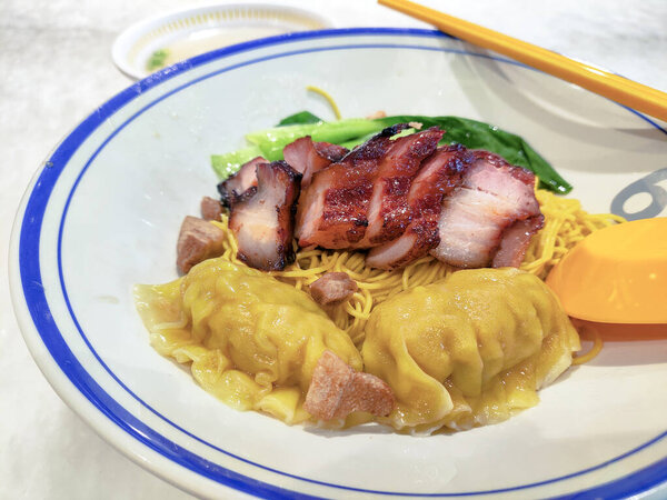 Bbq Pork and Wanton Noodles, or Wanton mee with char siu