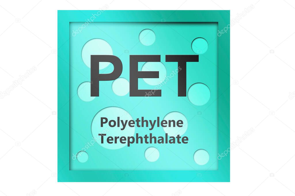 Polyethylene terephthalate (PET) polymer symbol isolated, 3d rendering