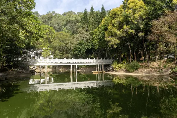 Shenzhen Uluslararası Bahçe ve Çiçek Fuarı Parkı, Shenzhen, Çin. Parkta zengin çiçek manzaralı geleneksel Çin mimari tarzları yer alıyor.