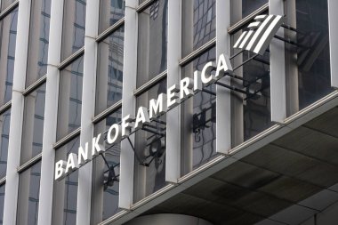Singapur-4 Haziran 2025: Singapur 'daki ofis binasında Bank of America imzası.