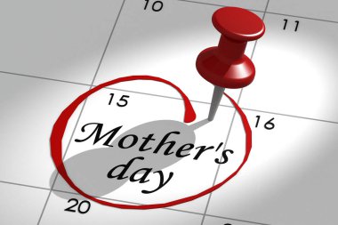 Anneler günü sözcüğü takvimde üç boyutlu basım iğnesi ile işaretlenmiş.