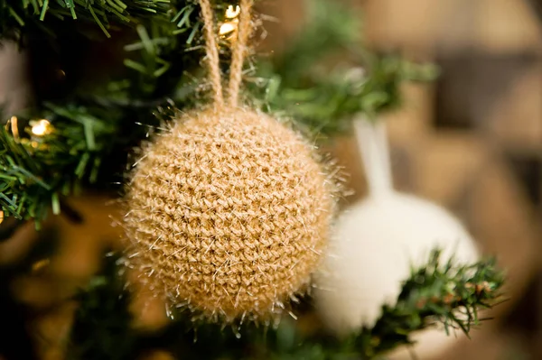 Home Made Knitted Christmas Tree Toy Diy Series Religious Holidays — Stock Photo, Image