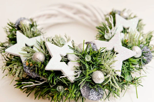 Προσκυνήστε Στεφάνι Λευκά Αστέρια Χριστουγεννιάτικα Φώτα Χειροποίητη Διακόσμηση — Φωτογραφία Αρχείου