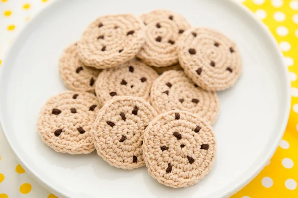 Biscoitos Crochê Artesanal Com Chips Chocolate Jantar Delicioso Lanche Doce — Fotografia de Stock