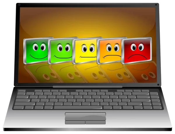 Computer Portatile Con Pulsanti Voto Sul Desktop Arancione Illustrazione — Foto Stock