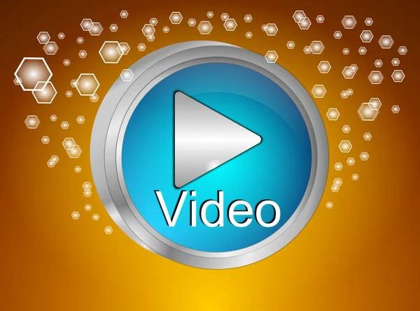Reproducir Video Botón Azul Sobre Fondo Naranja Brillante Ilustración —  Fotos de Stock