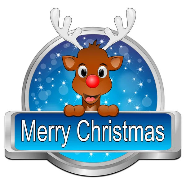 Reno Deseando Feliz Navidad Botón Azul Ilustración — Foto de Stock