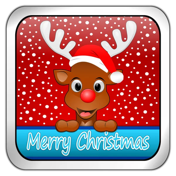 Rena Desejando Botão Feliz Natal Vermelho Ilustração — Fotografia de Stock