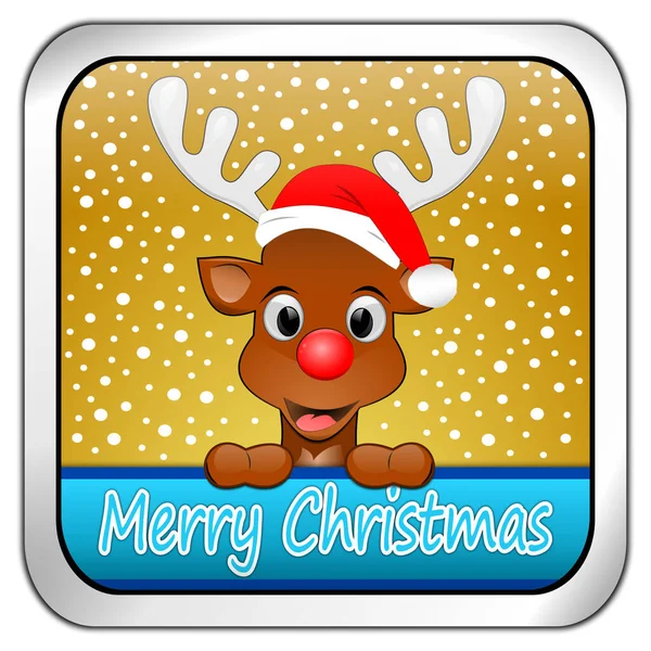 Renifer Życzy Merry Christmas Button Złota Ilustracja — Zdjęcie stockowe
