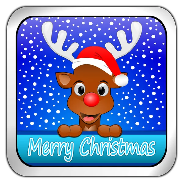 Renna Che Desiderano Buon Natale Button Blu Illustrazione — Foto Stock